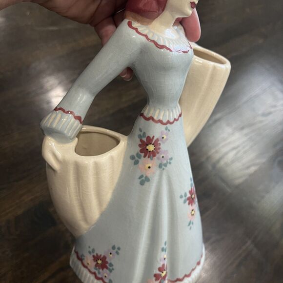 Vintage Weil Ware Spanish Woman 12” California Pottery Large Double Vase 40s 50s - Picture 6 of 9